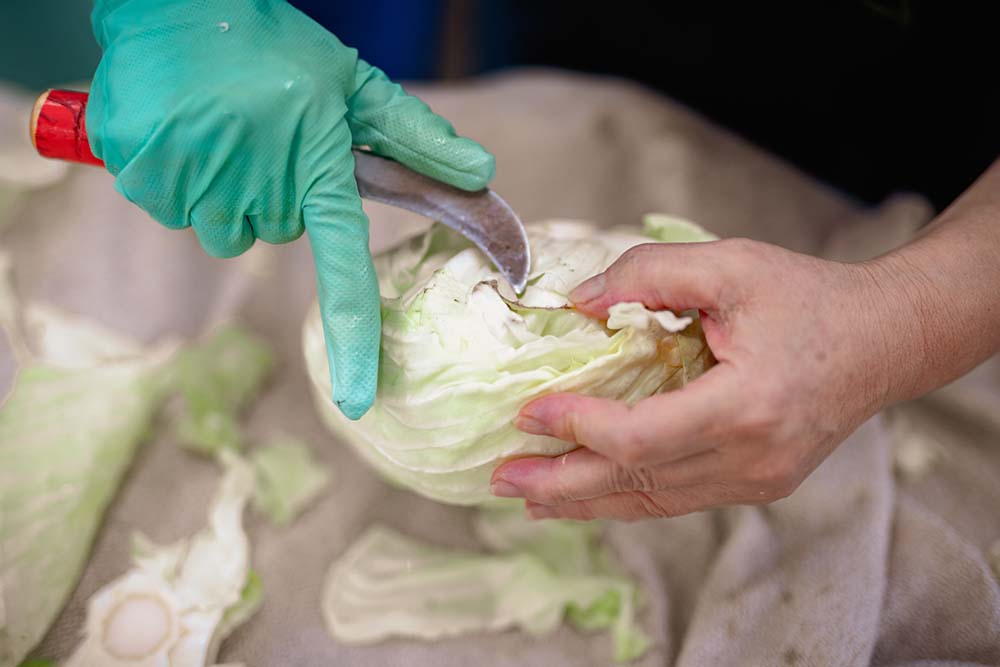 Cleaning cabbage from impurities